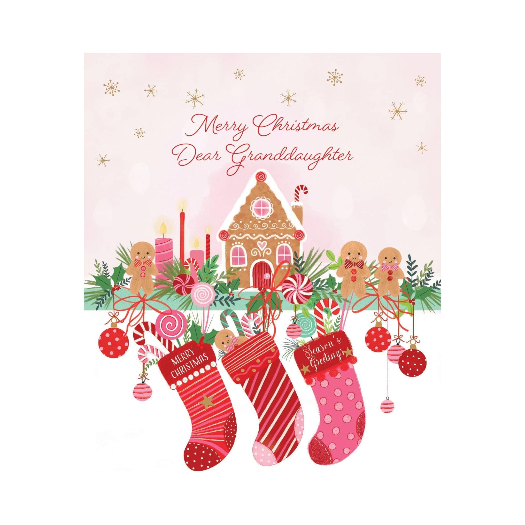 Pictura Gingerbread Mantle Christmas Card with festive holiday design featuring granddaughter illustration for seasonal greetings